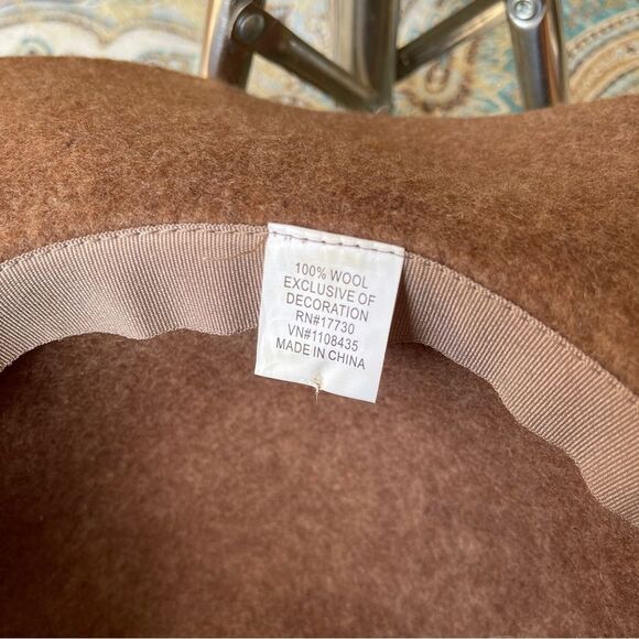 Wool felted brown wide brim hat with leather trim  7.5” across inside main image 5
